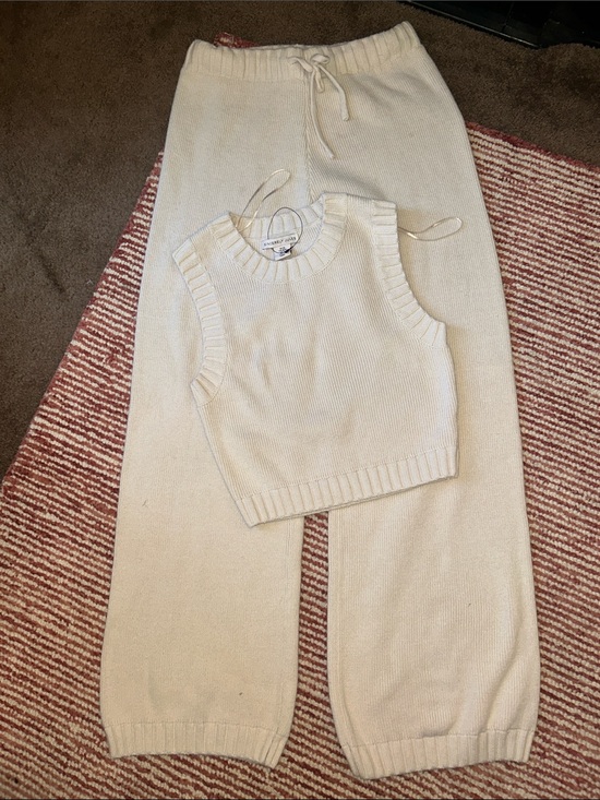 Sincerly Jules Pants - Sincerely Jules Cream Knit Tank & Wide-Leg Lounge Pants Set